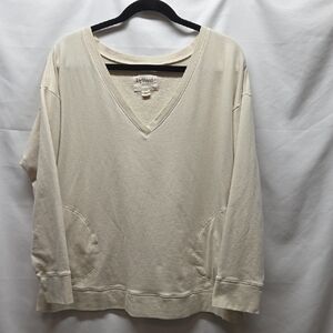 UpWest Womens V Neck Sweatshirt With Pockets Cream Size L Oversized Soft Warm